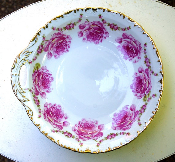 Antique Germany Serving Bowl Roses