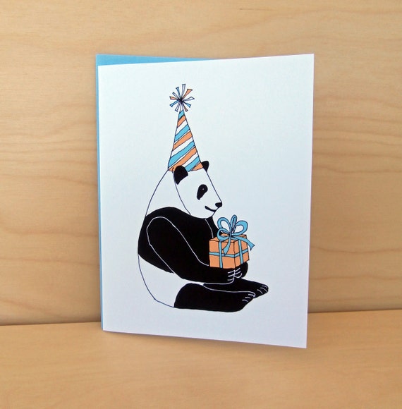 Panda Bear with Present Birthday Card by rachelink on Etsy