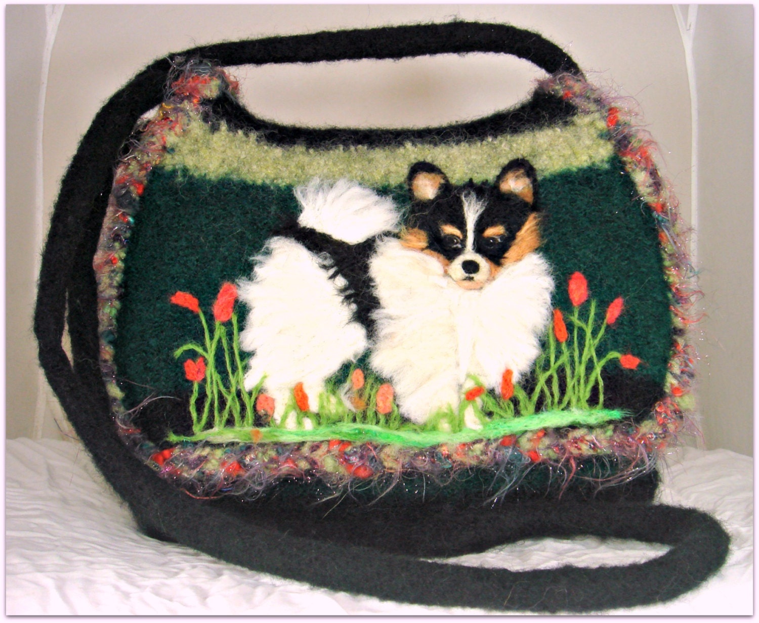 HOLIDAY SALE Felted Purse, Felted Handbag,Papillon Puppy, Dog purse