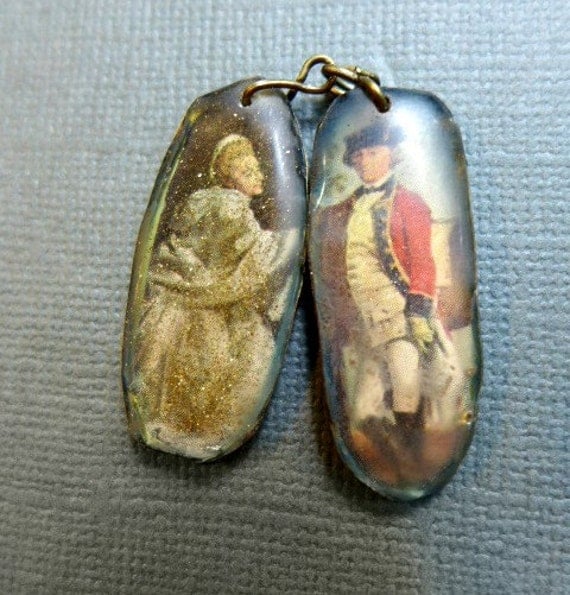 The Courtship. Resin charm asymmetrical earring pair.