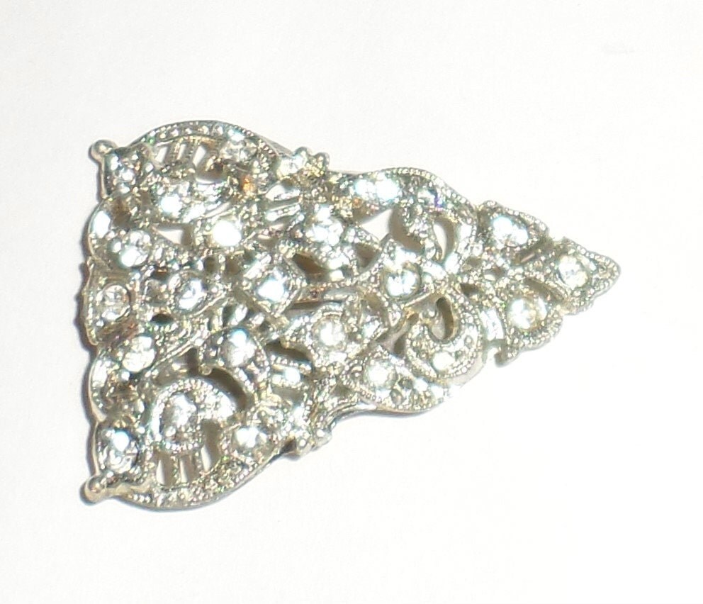 Vintage Rhinestone Scarf Tie Clip Triangle Silver Toned Clip