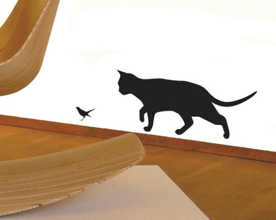 Bird and Prowling Cat Wall Sticker Decal