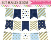 50% OFF SALE Blue Valentines Day Bunting Clipart Graphics Navy Blue Gold Banner Flags Holiday Clip Art Graphics INSTANT Download Il_170x135
