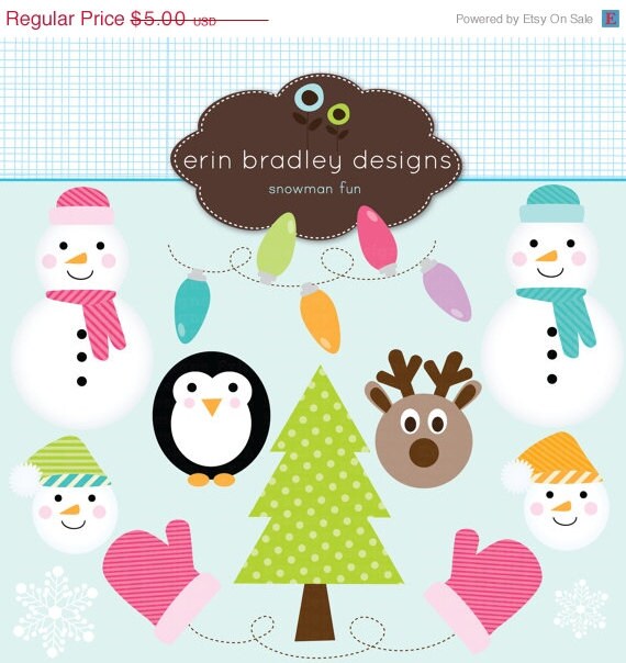 50% OFF SALE Holiday Clipart Clip Art Personal & Commercial Use Snowman Fun Il_570xn