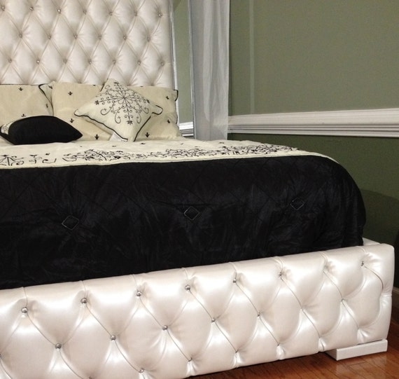 Luxurious Tufted Bed with Mirrors and Rhinestones by NewAgainUph
