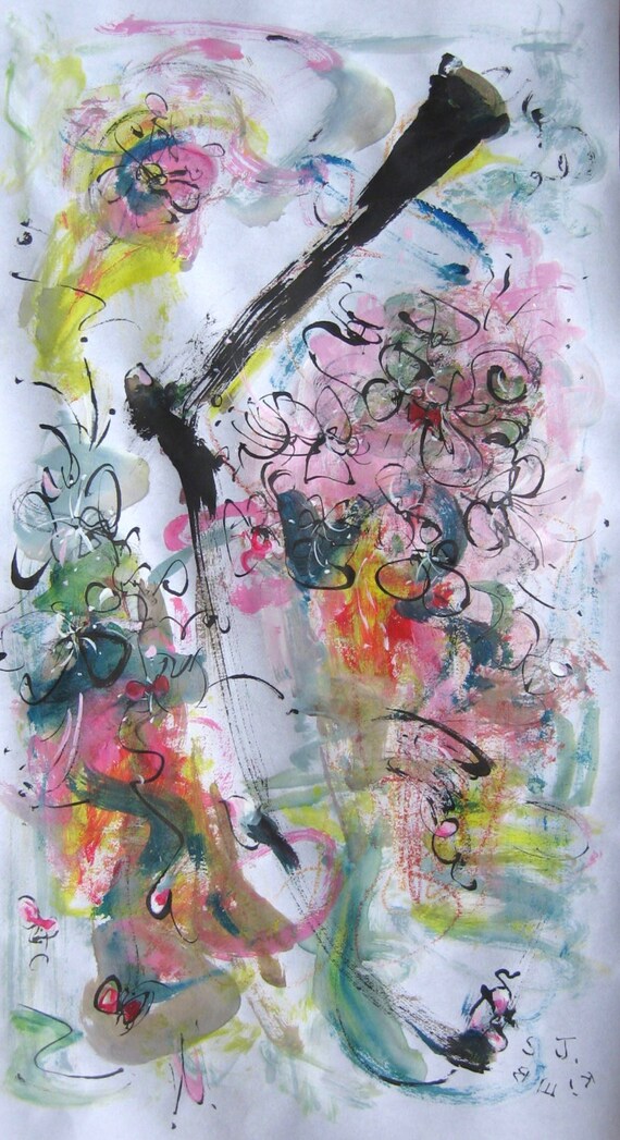 art pink Abstract Painting Pink Green Art painting original