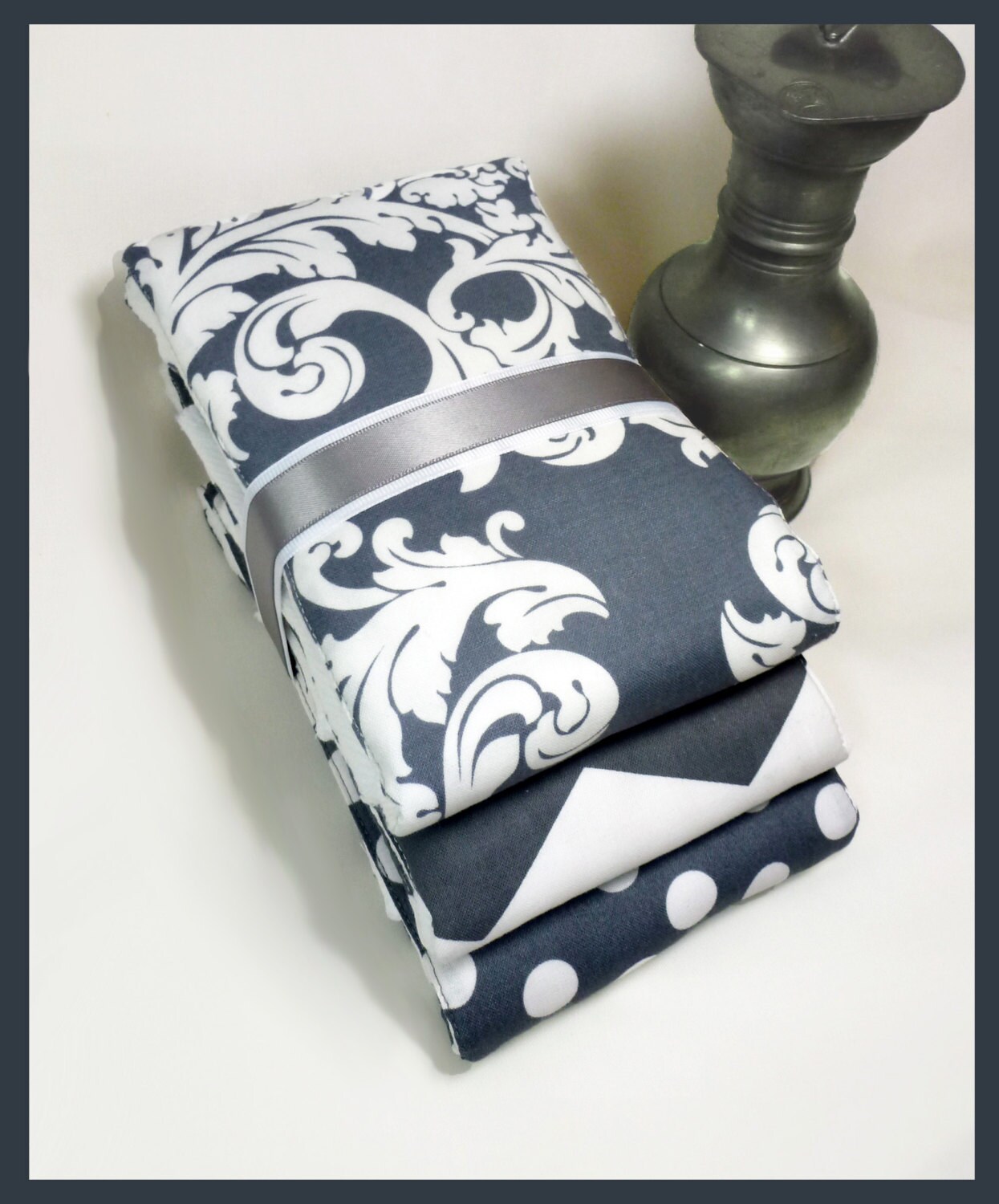 BABY BOY Burp Cloth GIFT Set of 3 Grey Premium Cloth Diapers