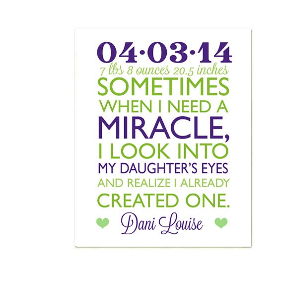 Personalized New Baby girl gift When I need a Miracle 8x10 or