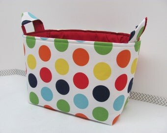 LARGE Fabric Organizer Basket Storage Container Bin Bucket Bag Diaper Holder Home Decor- Size Large RB Dots