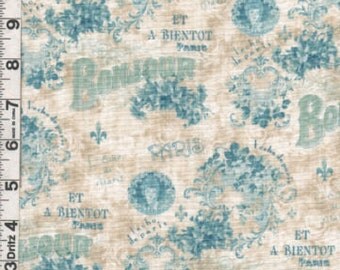 Fabric Spectrix SPX De Paris collection French words Fleur de lis Bonjour A bientôt Art Nouveau style Francour design out of print