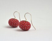 Earrings red and turquoise dots with silver hooks