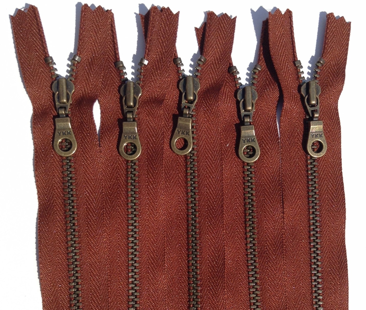 YKK Metal Teeth Zippers Rusty Red Brown Antique Brass Donut