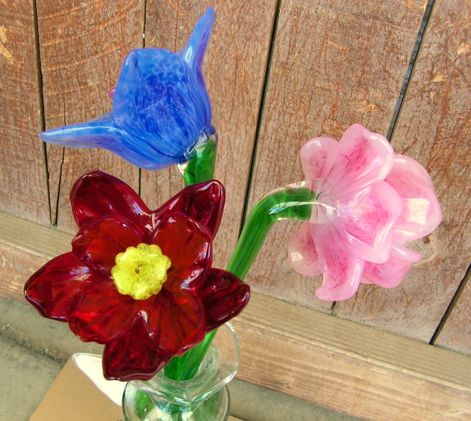Long Stem Clear Glass Flowers Set Of 3 Clear Long Stem Cylinder