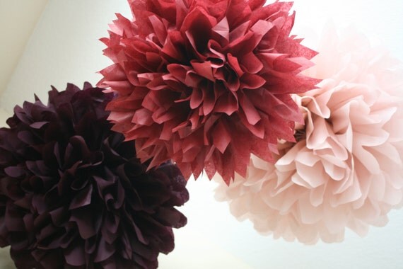 MAUVE... 3 tissue paper poms // wedding decorations // diy // nursery decor // birthday // party decorations Il_570xn