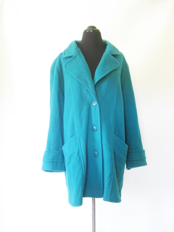 Items similar to 1980s Winter Coat Teal Blue Wool Blend Ladies Womens ...