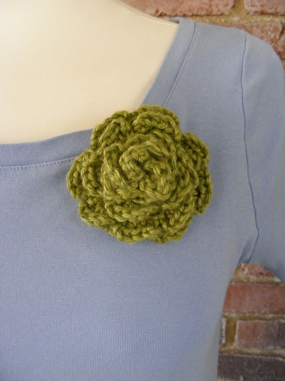Olive Green Crochet Pin Hair Barrette Handmade by meiguidesigns