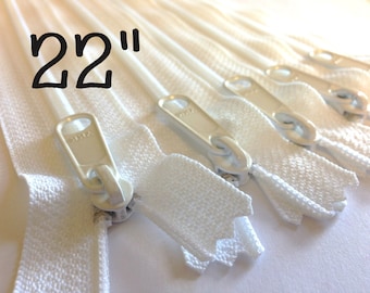 22 inch Handbag zippers with extra long pull, FIVE pcs, YKK white color 501