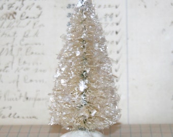 4 inch Vintage Inspired Flocked and Frosted Cream/White Bottle Brush Tree/Decoration