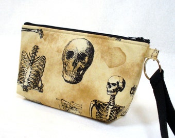Skeleton Fabric Wristlet Clutch Purse Zipper Pouch Cosmetic Bag Pencil ...