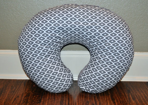 NURSING PILLOW COVER - Groovy Grey nursing pillow Cover - You Choose the Minky Dot Backing - with Zipper Closure