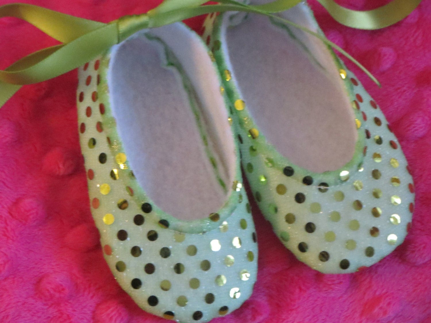 Sweet Vivienne Lime Green Sparkle Baby Shoes Ballet Style