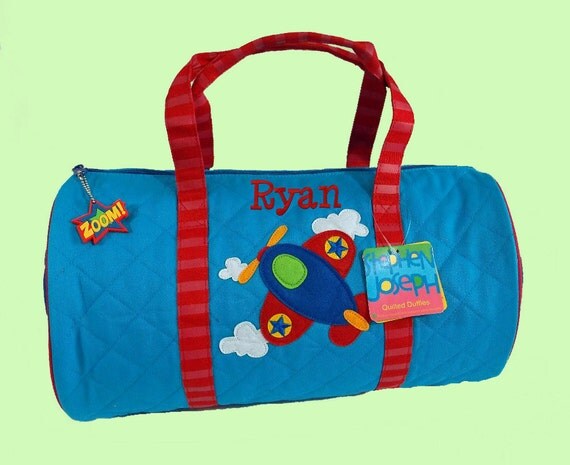 Child's Monogrammed Stephen Joseph New Style AIRPLANE Quilted Duffle Bag