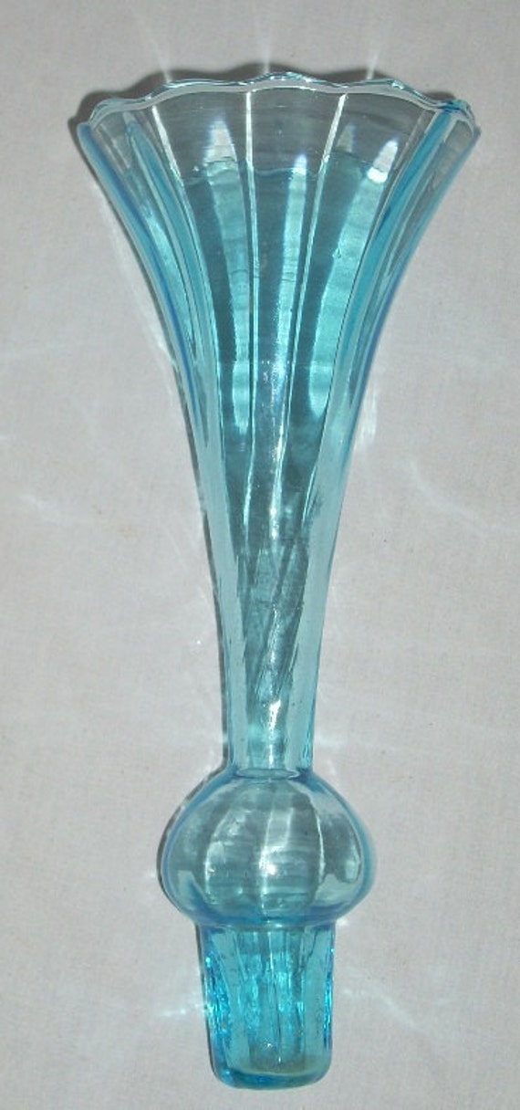 Mid Century Blue Glass Epergne Horn Vase by diantiques on Etsy