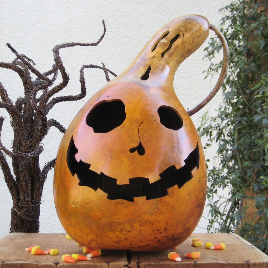 Halloween Gourd Jack O Lantern Ghost Top Natural Fall Harvest