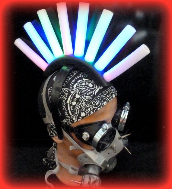 Steampunk goggles LED light dread cyberlock goth RAVE cyber club face gas mask respirator by oldjunkyardboutique steampunk buy now online