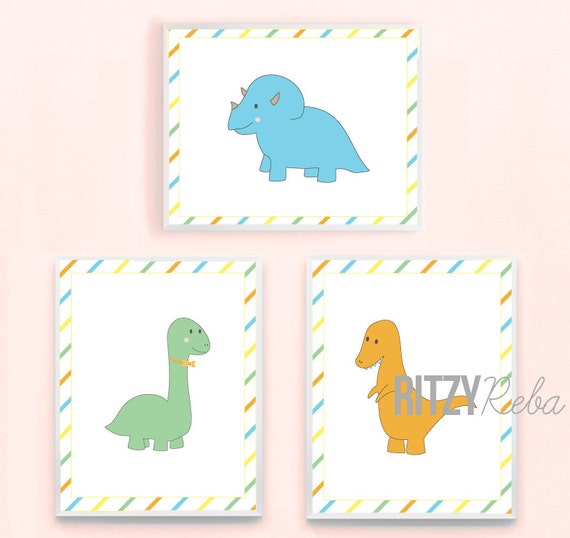 Dinosaur Art Print Set - Little Boy Nursery Playroom Minimalist Dino Wall Art Poster