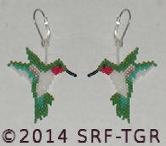 Beaded Hummingbird Earrings Dangle Earrings Brick Stitch