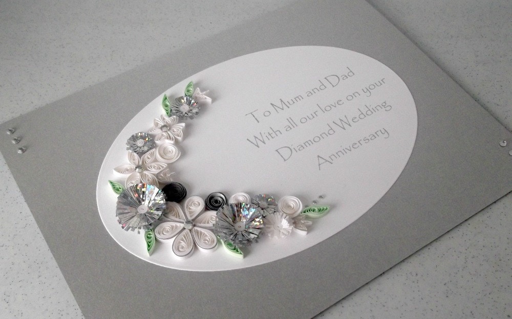 quilled 60th diamond wedding anniversary card handmade paper