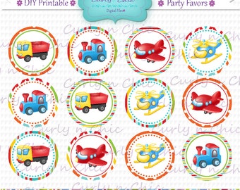 INSTANT DOWNLOAD -2" Toppers -Trucks Party Favor Toppers- -Printable Birthday Party Tag -Transport Cupcake Toppers