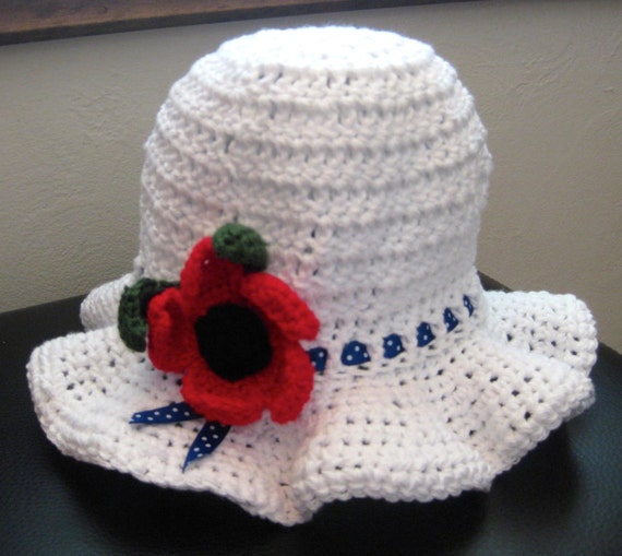 Sun Hat, Red, White, and Blue, Toddler, Handmade
