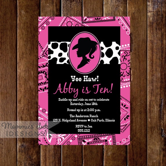 Cowgirl Silhouette Western Theme Birthday Invitation - PRINTABLE INVITATION DESIGN Il_570xn