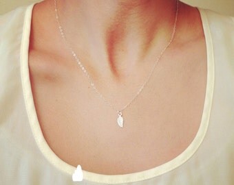 Sterling Silver TIny Leaf Necklace - Little small leaf tree, charm, gift for - necklace - wedding jewelry, bridesmaid, christmas