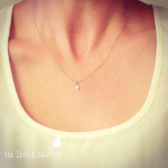 SALE Tiny Cross Necklace in Gold Little Dainty Cross Charm