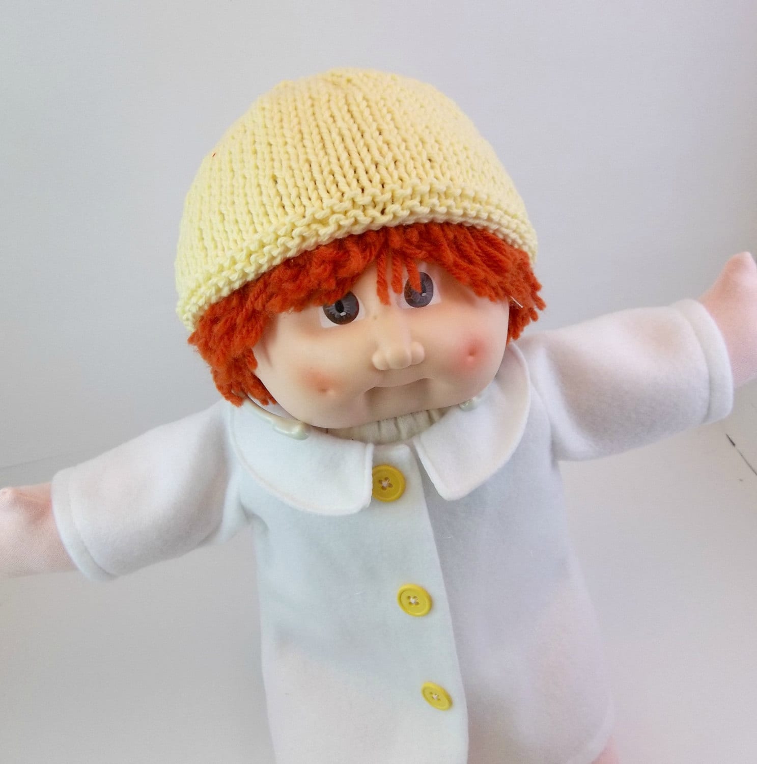 White Fleece Coat and Yellow Knit Hat for Cabbage Patch