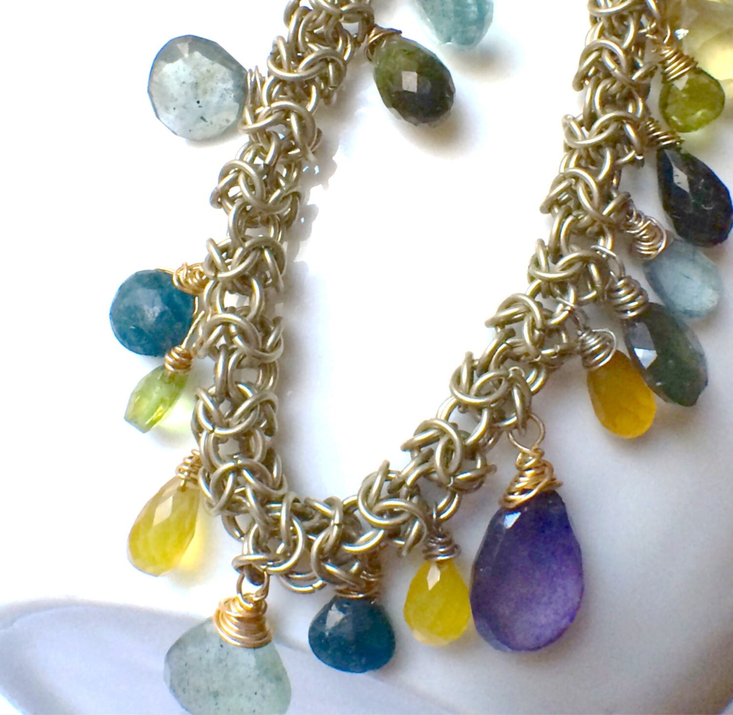 Luminous Multi Gemstone Necklace Oxidized by PookieChicJewelry