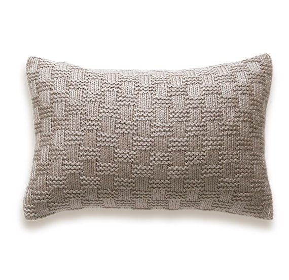Basket Weave Knit Pillow Cover In Taupe Beige 12 x 18 inch
