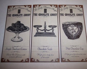 The Guilty Pleasures Shoppe Chocolate Addict Steampunk Apothecary Labels Set of 6