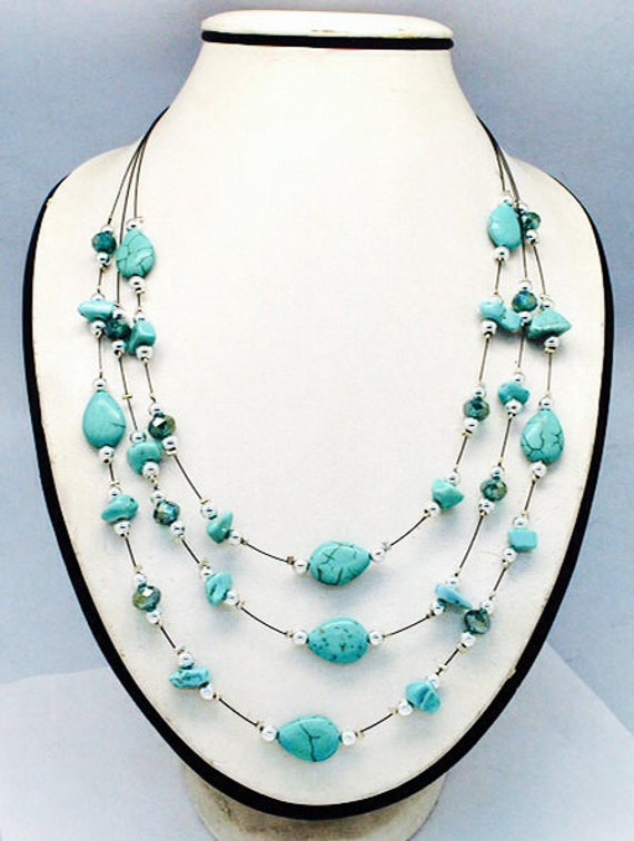 Multi Strand Turquoise Necklace By Tinamariesjewelry