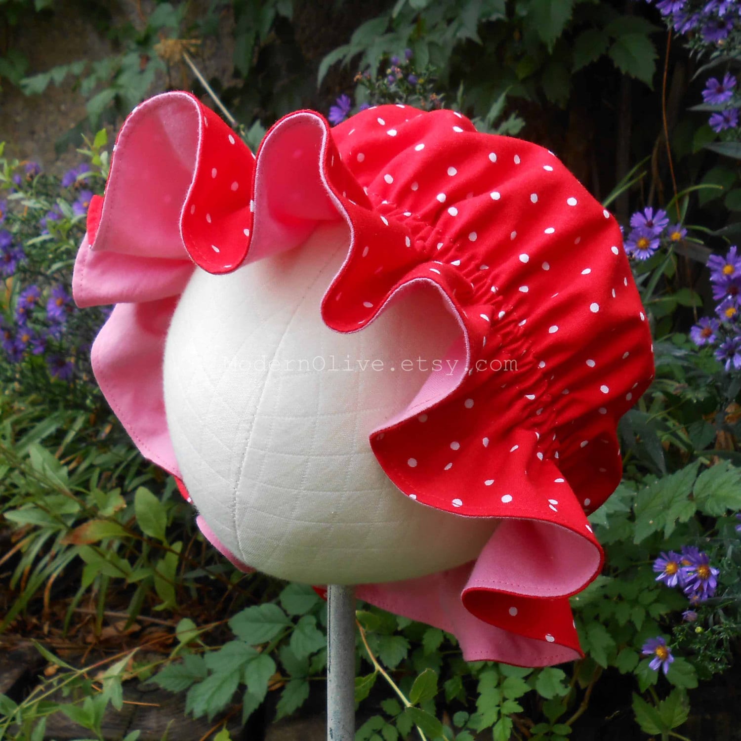 ADULT Strawberry Shortcake Hat Red with White Polka Dots/Pink