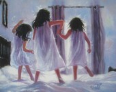 Three Sisters Jumping On Bed Art Print, three girls bedroom pink wall art decor, three brunettes, three best friends, Vickie Wade art Three Sisters Jumping On Bed Art Print, three girls bedroom pink wall art decor, three brunettes, three best friends, Vickie Wade art