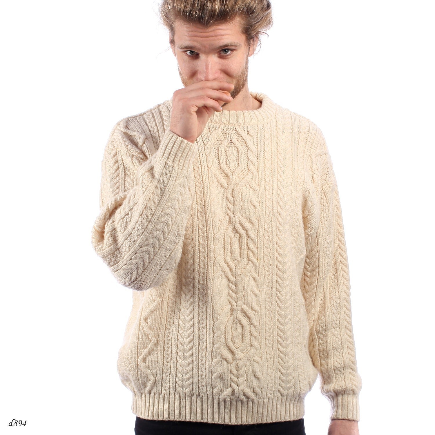 Fisherman Wool Sweater . Mens Knit Sweater . Cable Knit off