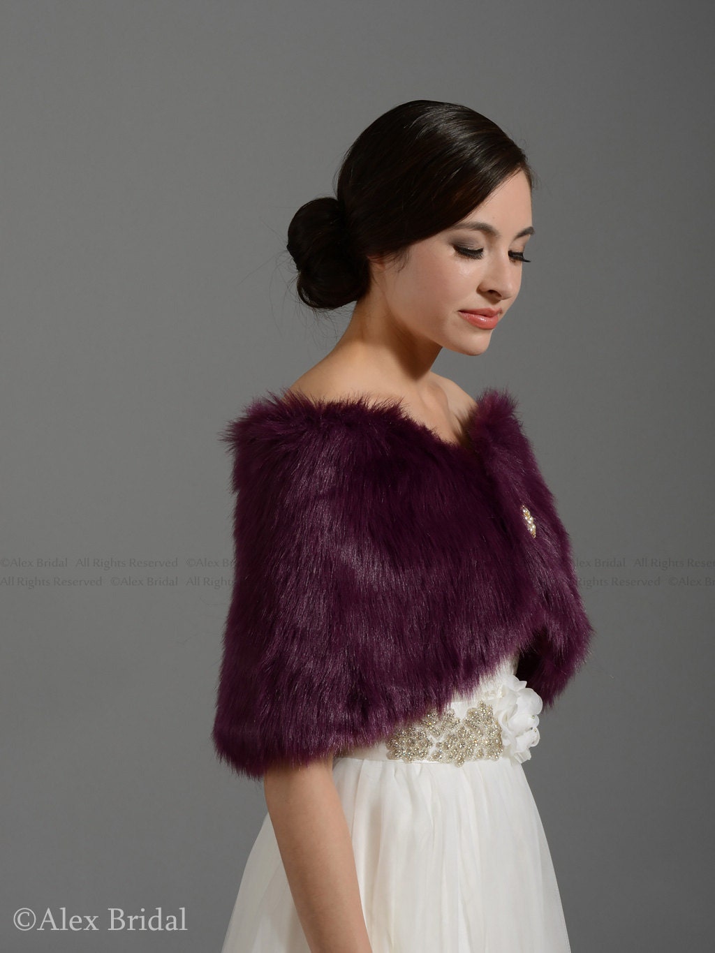 Purple faux fur wrap bridal wrap faux fur shrug faux fur stole