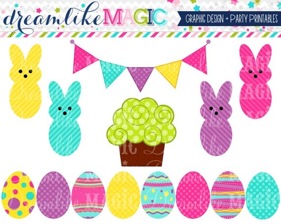 Bunny Cupcake and Easter Eggs- Clipart for Personal or Commercial Use Il_570xn