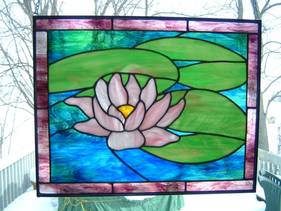 Stained Glass Water Lily Panel Suncatcher Lotus Flower Window