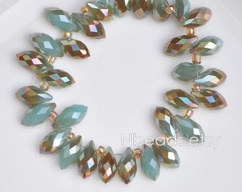 95pcs Crystal Teardrop Faceted Glass beads 6x12mm Blue Copper Briolette -(#HS06-04)