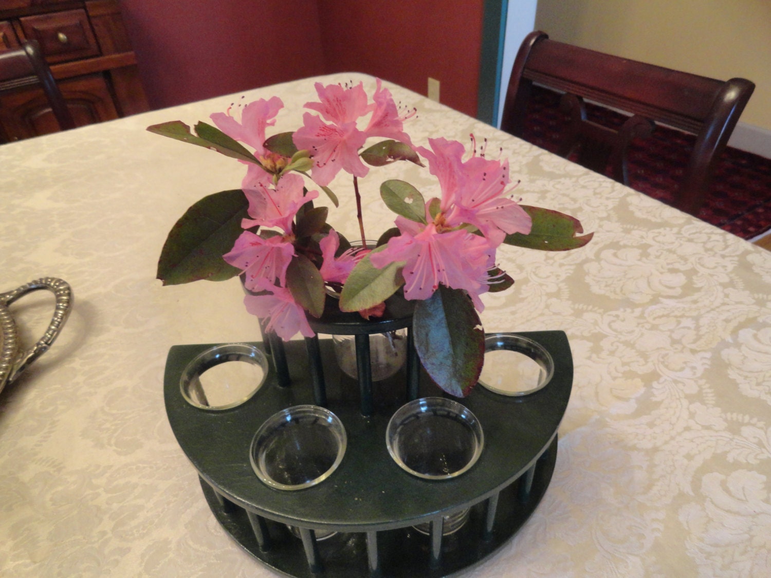 Vintage Tiered VASE Multi Holder Supplies Stand Pine Green